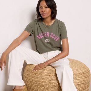 SUNDRY Golden Hour Vintage Graphic Slub Cotton Tee Tshirt Top Green Pink Small